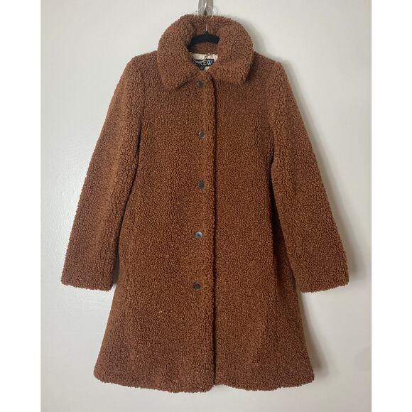 J CREW COAT TEDDY SHERPA CHOCOLATE BROWN LONG LONGLINE ESPRESSO MARTINI WINTER - Picture 1 of 15
